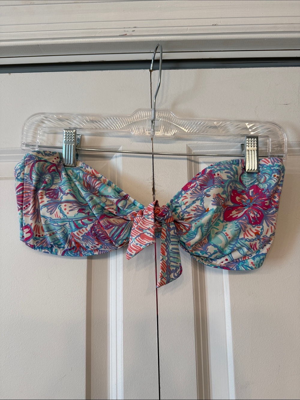 Lilly Pulitzer Floral Tie-Front Bandeau Bikini Top - Turquoise Pink Purple
